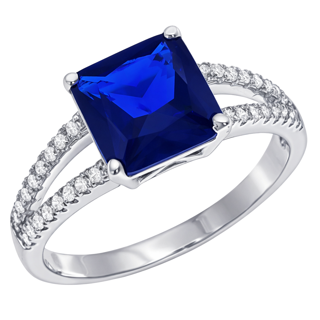 Bague Carrée Élégance – Argent 925 Rhodié & Zirconium Bleu