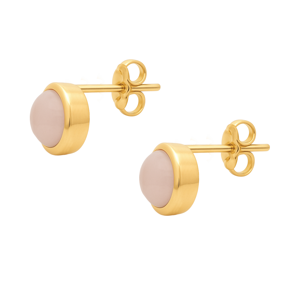 Boucles d’oreilles puces en plaqué or & Quartz Rose – Élégance Douce et Intemporelle