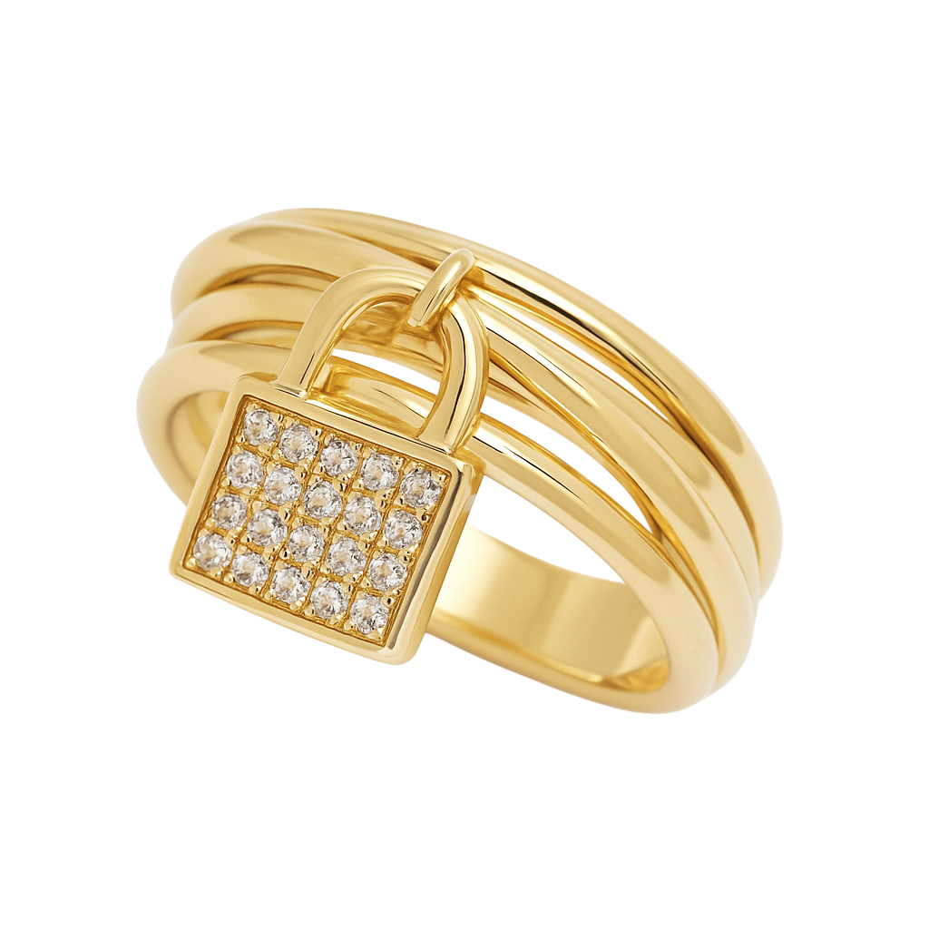 Bague Cadenas Mobile - Plaqué Or & Zirconiums