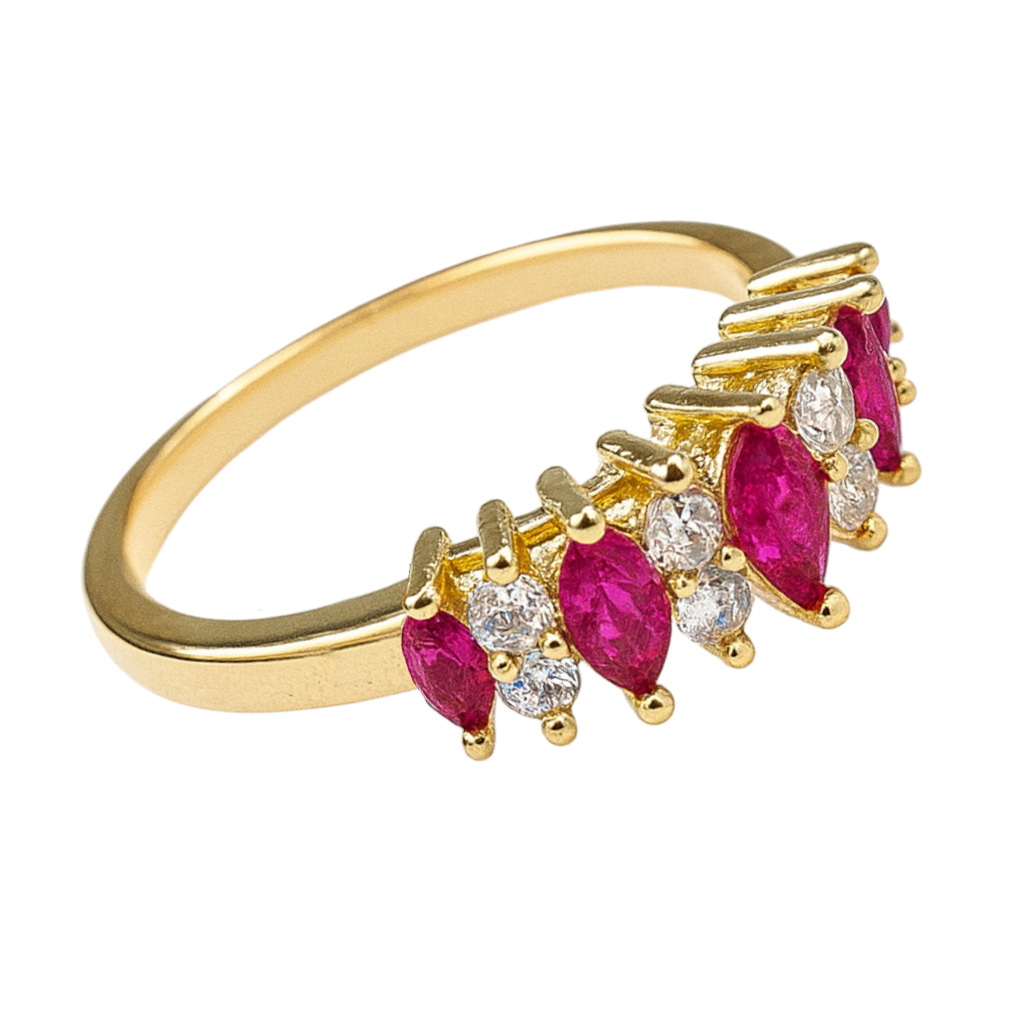 Bague Plaqué Or – Zirconium Blanc & Rose – Design Marquise Élégant
