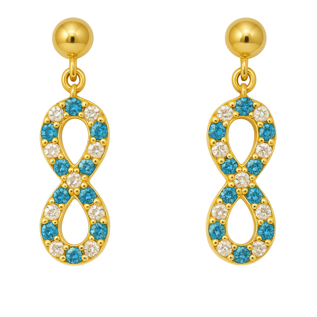 Boucles d’oreilles Infinity – Plaqué Or & Zirconium Bleu et Blanc