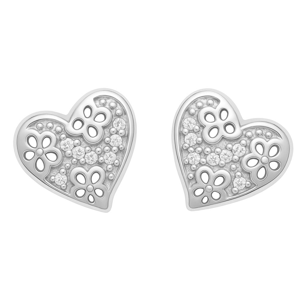 Boucles d’oreilles cœur en argent 925 rhodié et zirconiums