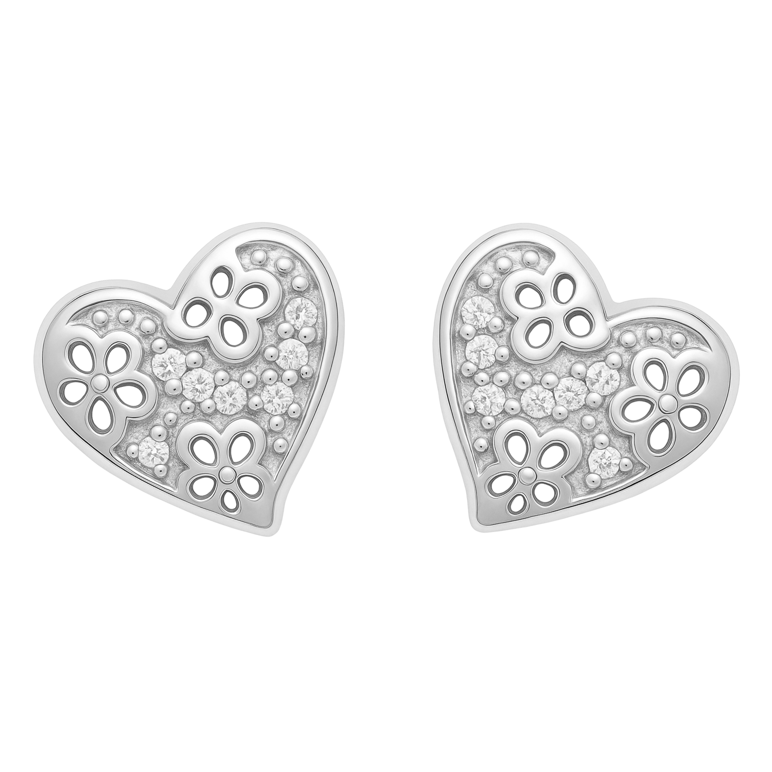 Boucles d’oreilles cœur en argent 925 rhodié et zirconiums