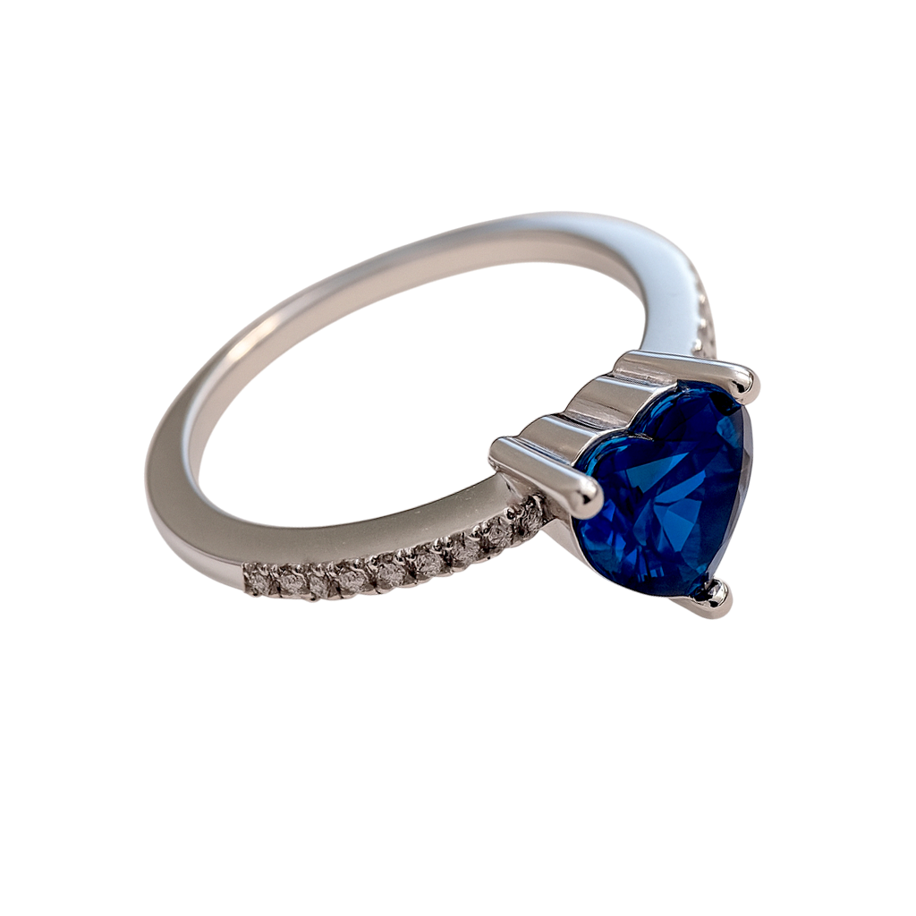 Bague Cœur Bleu en Argent 925 Rhodié – Zirconium