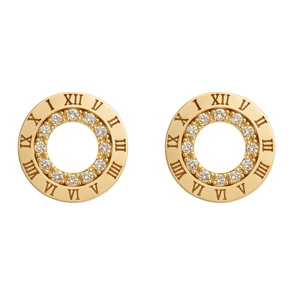 Boucles d’oreilles Cercle Romain – Plaqué Or & Zirconium – Style Luxueux