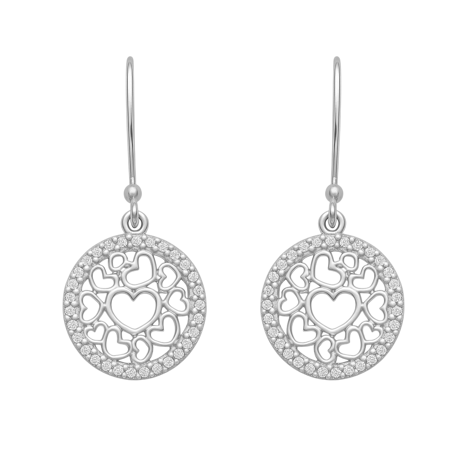 Boucles d’oreilles Cœur ajouré & zirconium en argent 925 rhodié