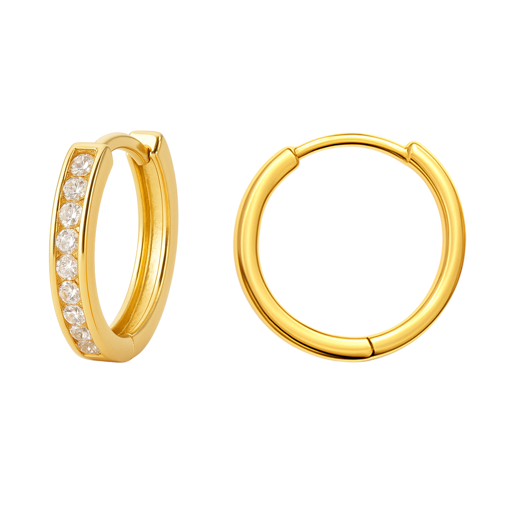 Boucles d’oreilles créoles en plaqué or & zirconium – Élégance intemporelle