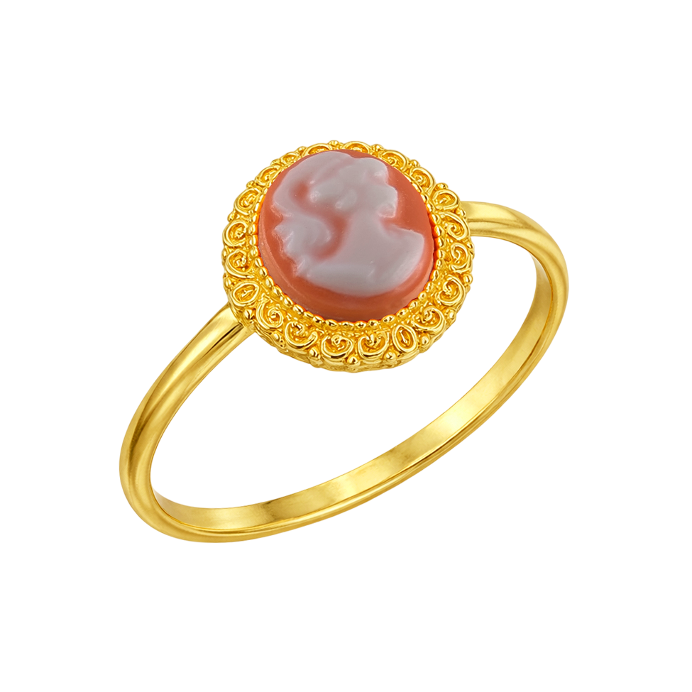 Bague Camée orange – Plaqué Or 18K