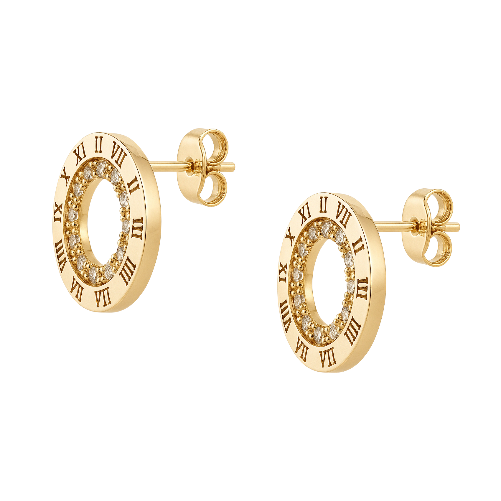 Boucles d’oreilles Cercle Romain – Plaqué Or & Zirconium – Style Luxueux