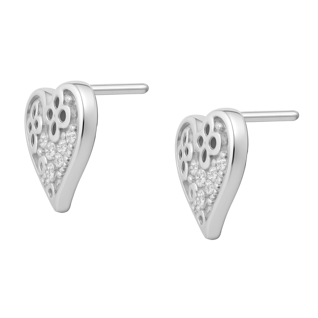 Boucles d’oreilles cœur en argent 925 rhodié et zirconiums