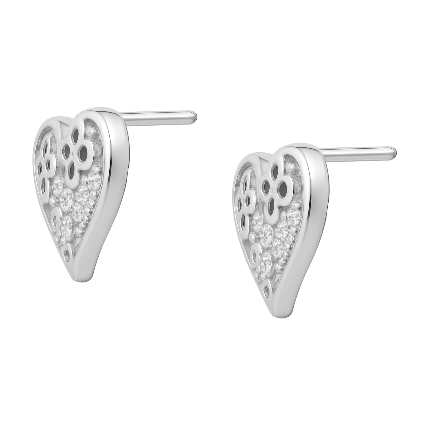 Boucles d’oreilles cœur en argent 925 rhodié et zirconiums