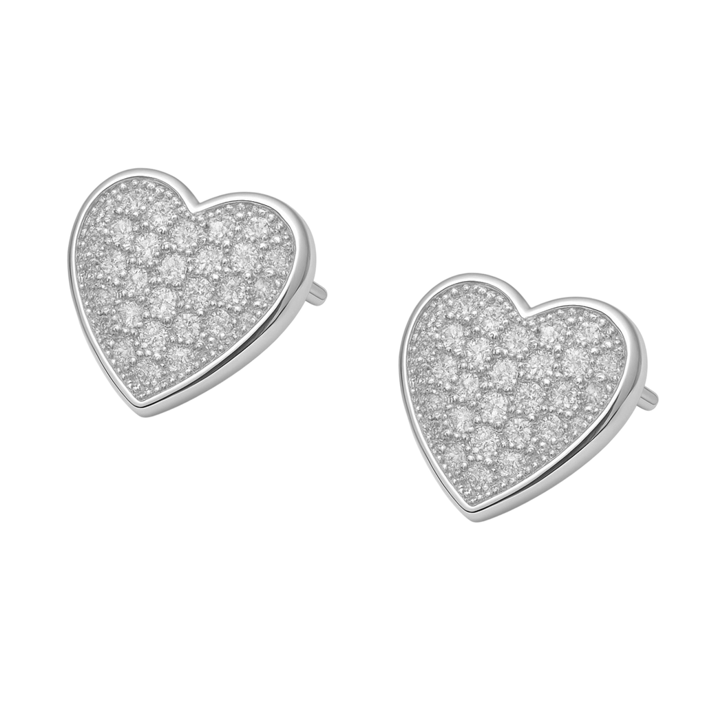 Boucles d’oreilles Cœur en Argent 925 Rhodié & Zirconiums