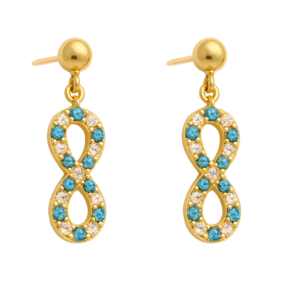 Boucles d’oreilles Infinity – Plaqué Or & Zirconium Bleu et Blanc