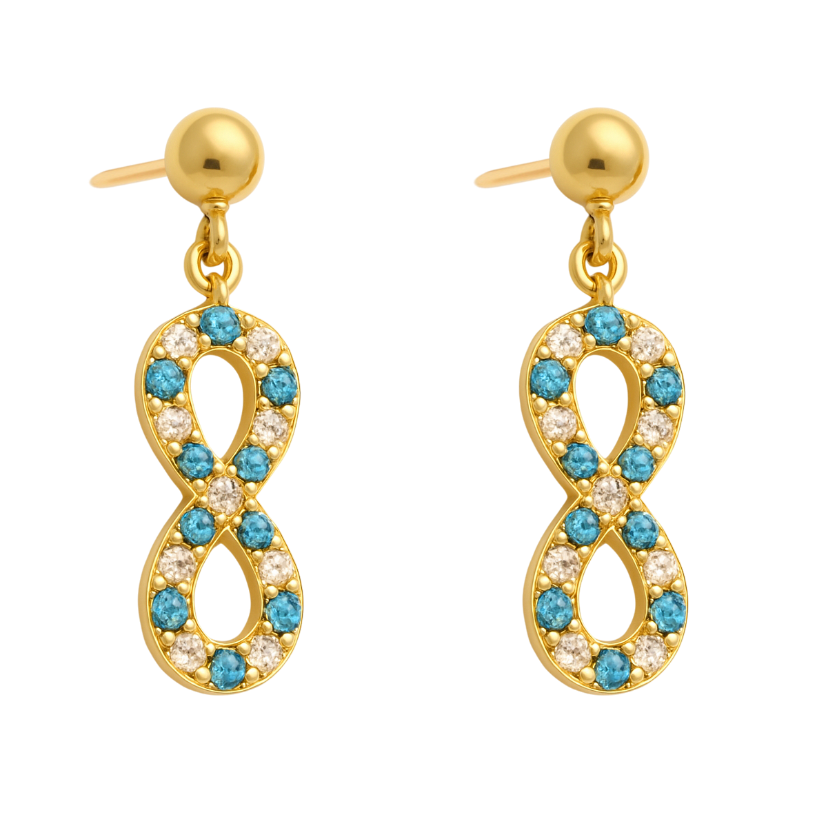 Boucles d’oreilles Infinity – Plaqué Or & Zirconium Bleu et Blanc