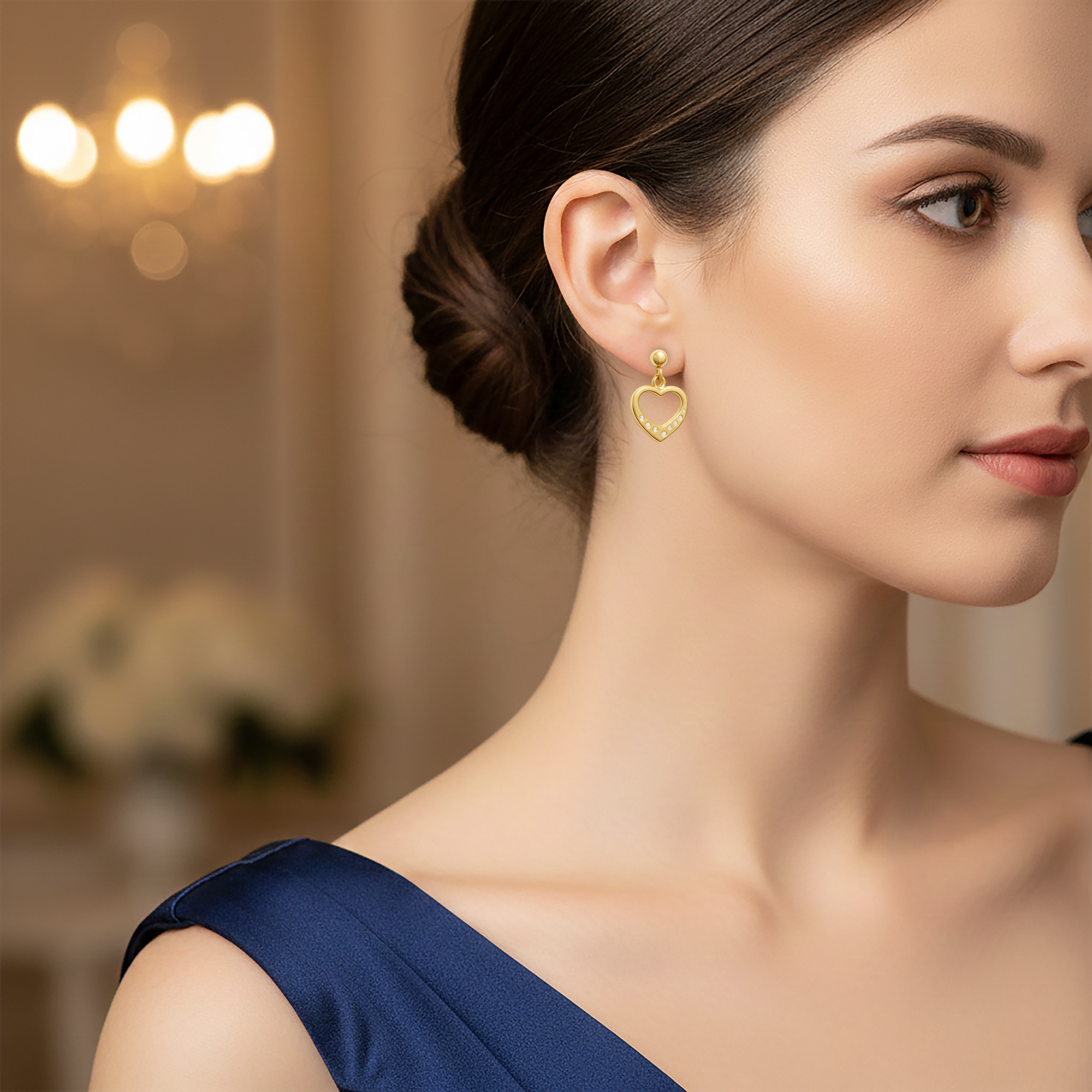 Boucles d’Oreilles Cœur – Plaqué Or  & Zirconium