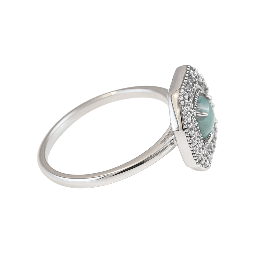 Bague en Argent 925 Rhodié avec Amazonite – Halo de Zirconium | Élégance & Protection