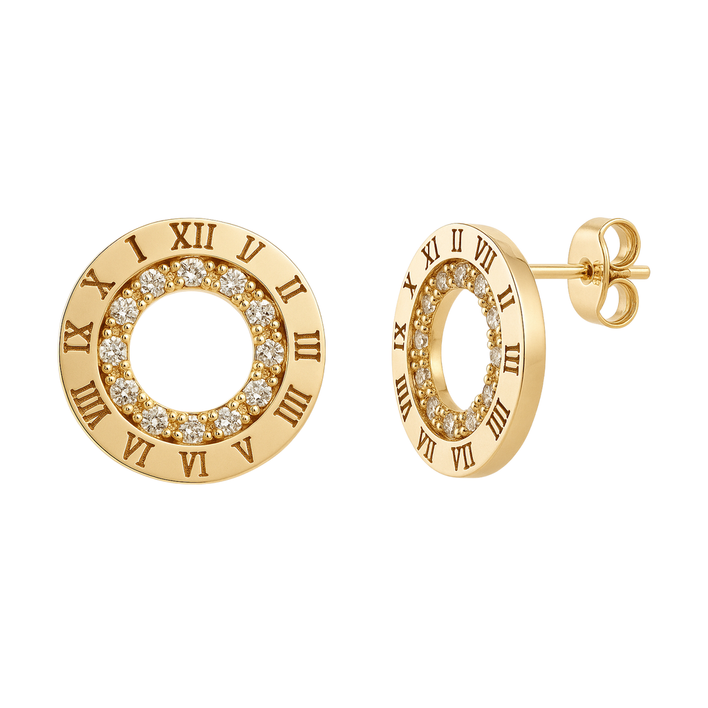 Boucles d’oreilles Cercle Romain – Plaqué Or & Zirconium – Style Luxueux