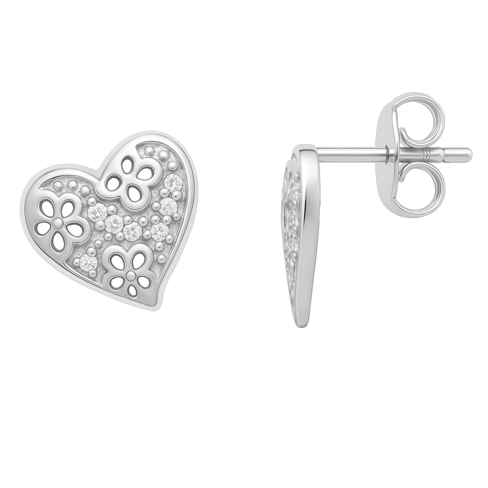 Boucles d’oreilles cœur en argent 925 rhodié et zirconiums