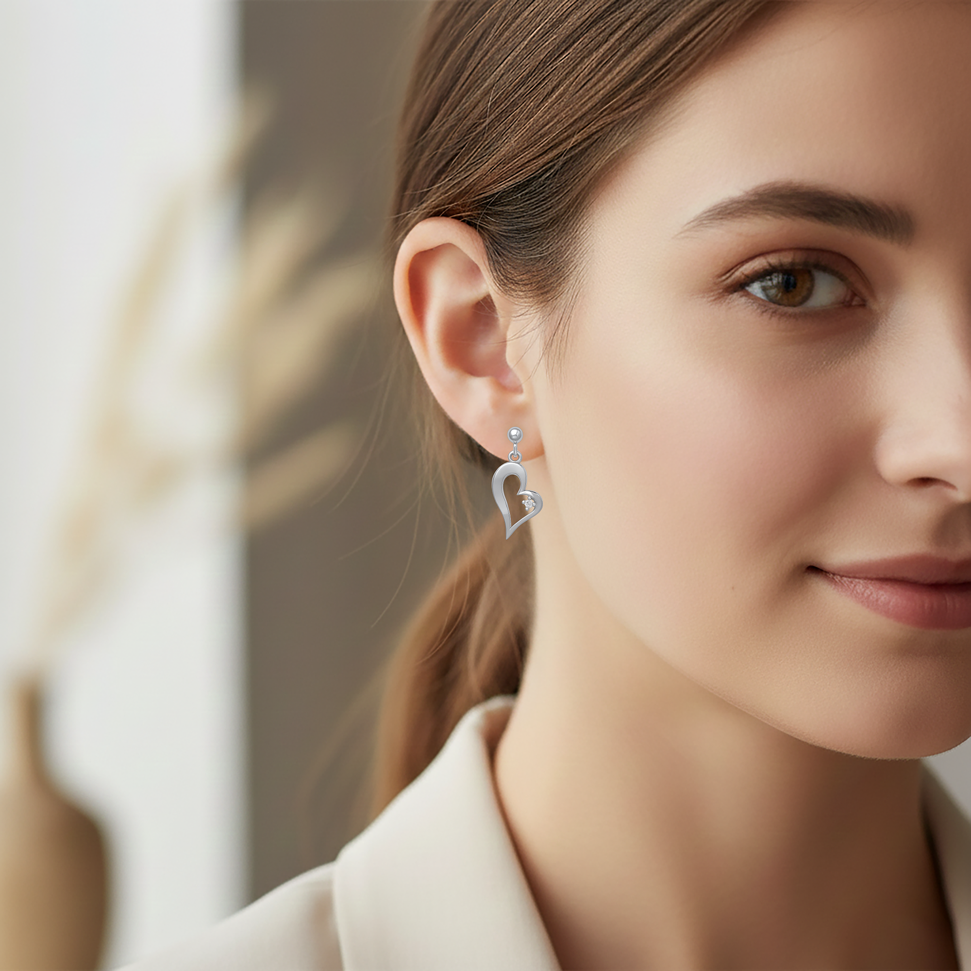 Boucles d’oreilles cœur en Argent 925 rhodié & zirconium – Élégance intemporelle