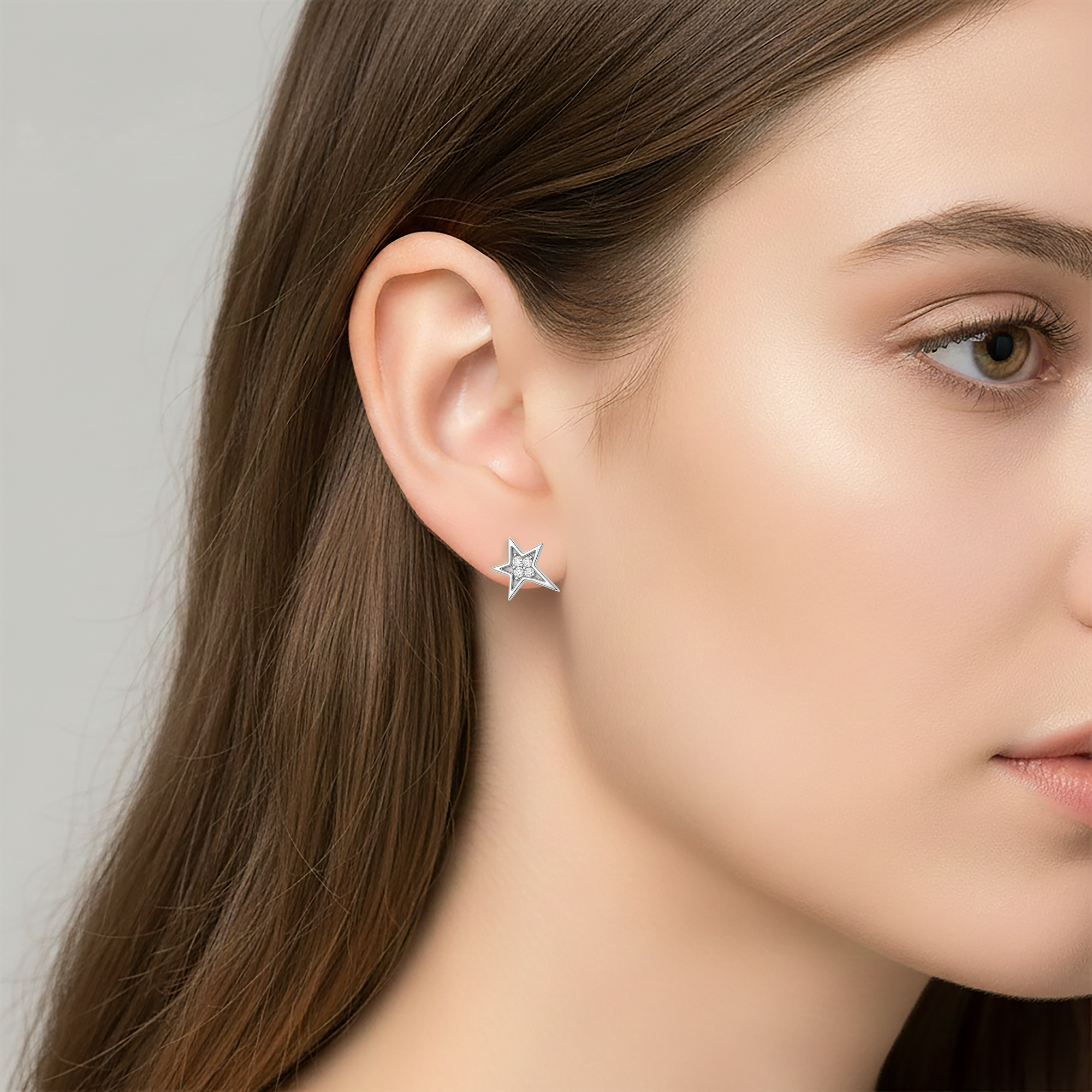 Boucles d’oreilles Étoile en Argent Rhodié & Zirconium Blanc