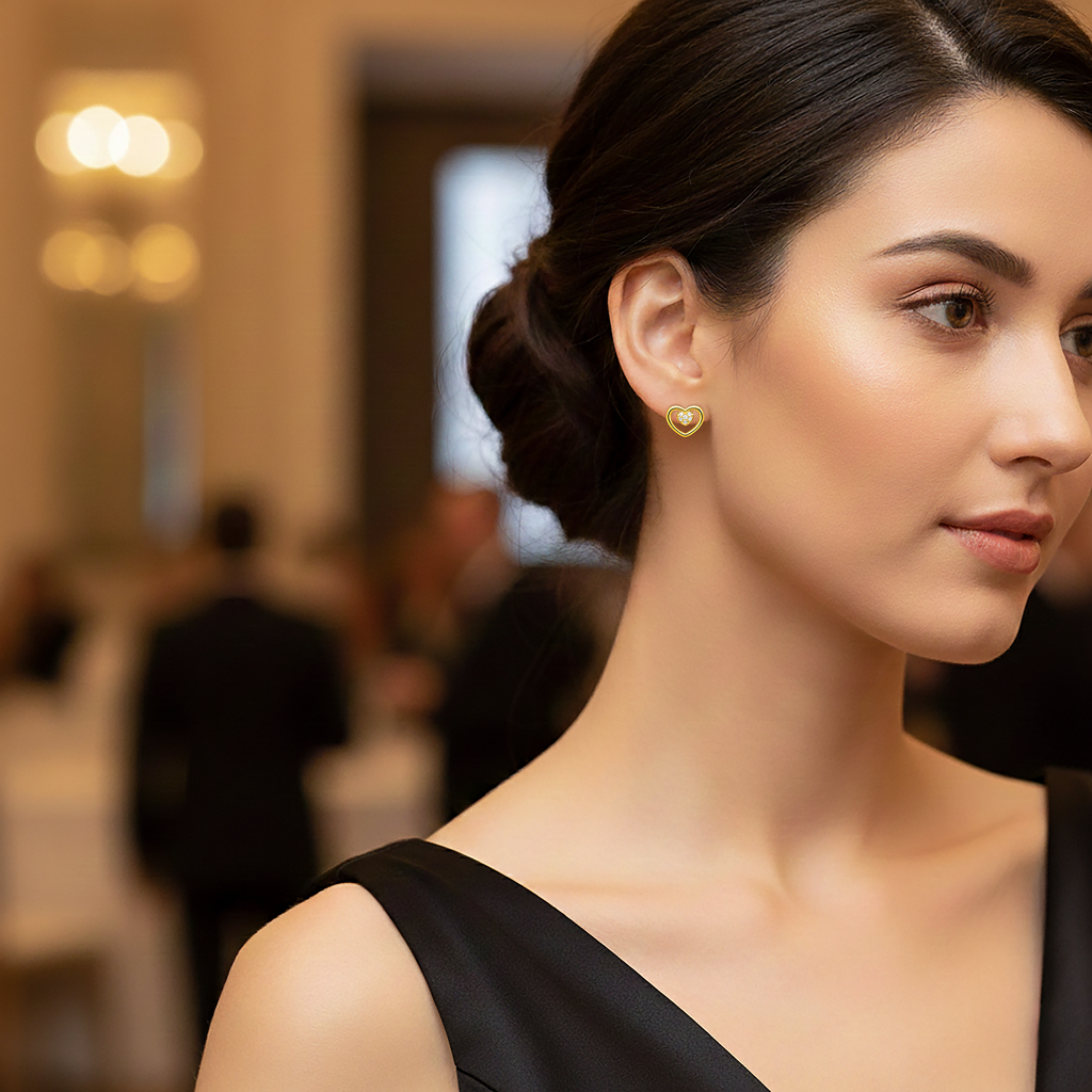 Boucles d’oreilles Cœur – Plaqué Or 18 Carats & Zirconium