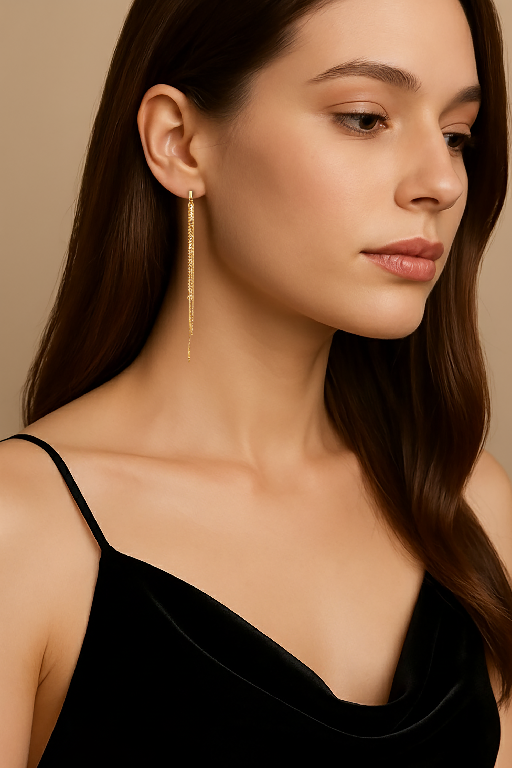 Boucles d’oreilles plaqué or – Trio de fines chaînes