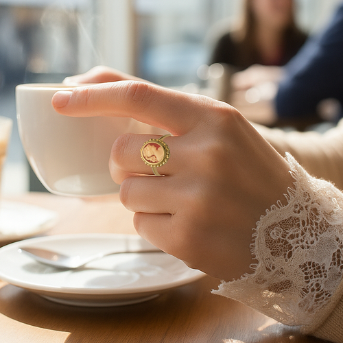 Bague Camée Rouge – Plaqué Or  | Bijou Femme Élégant & Intemporel