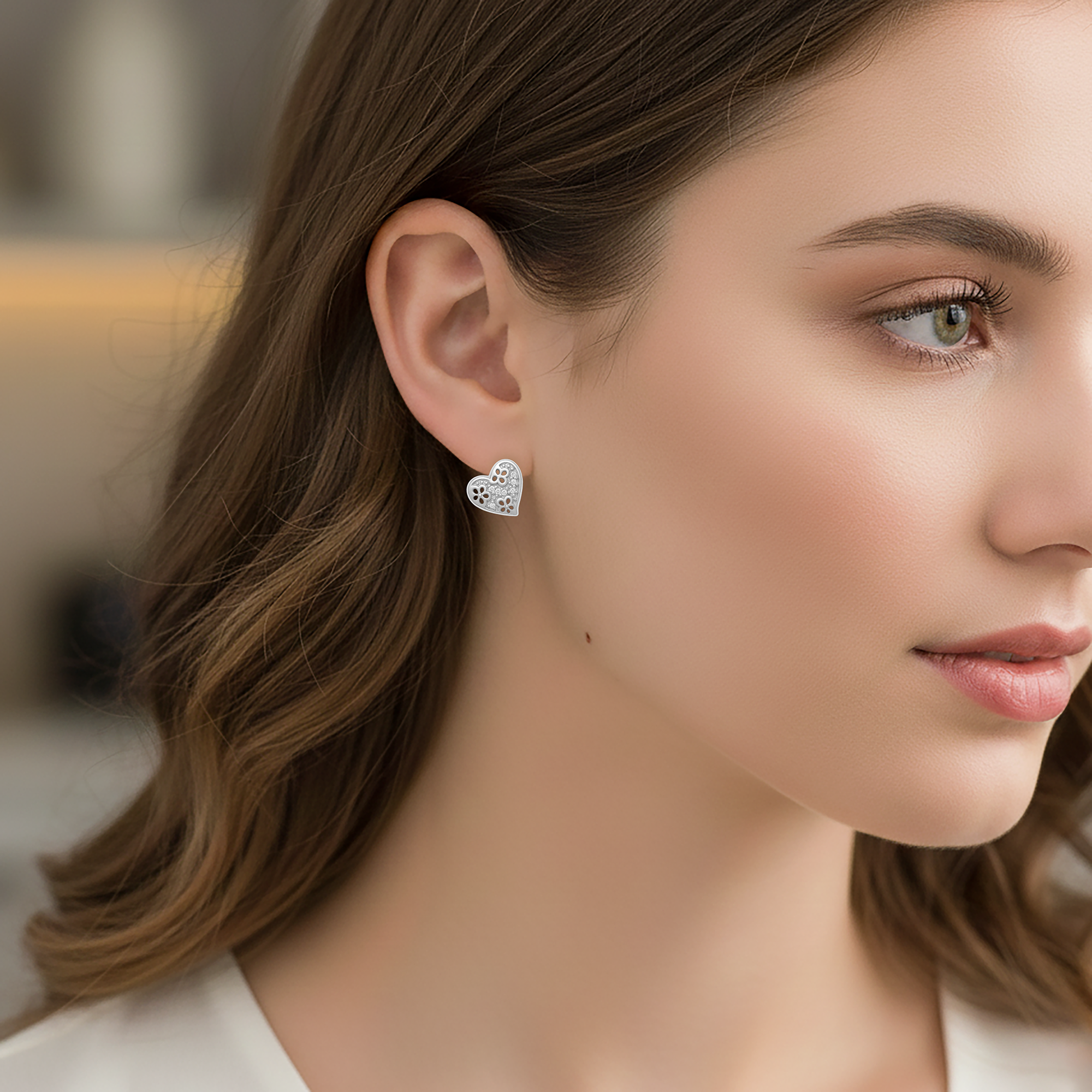 Boucles d’oreilles cœur en argent 925 rhodié et zirconiums