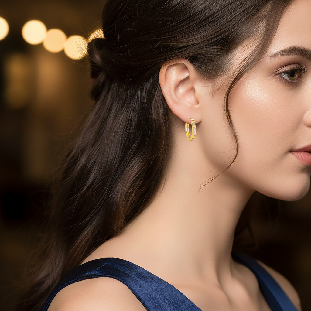 Boucles d’oreilles créoles en plaqué or & zirconium – Élégance intemporelle