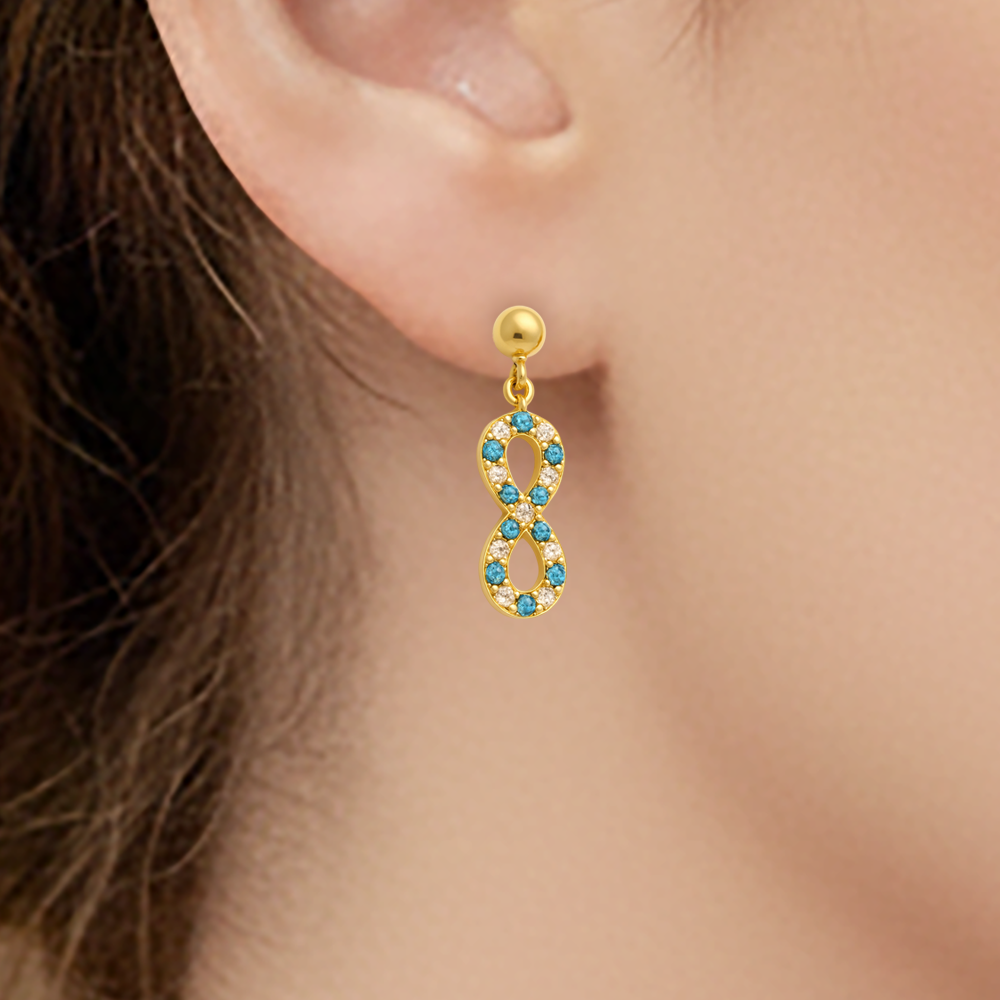 Boucles d’oreilles Infinity – Plaqué Or & Zirconium Bleu et Blanc