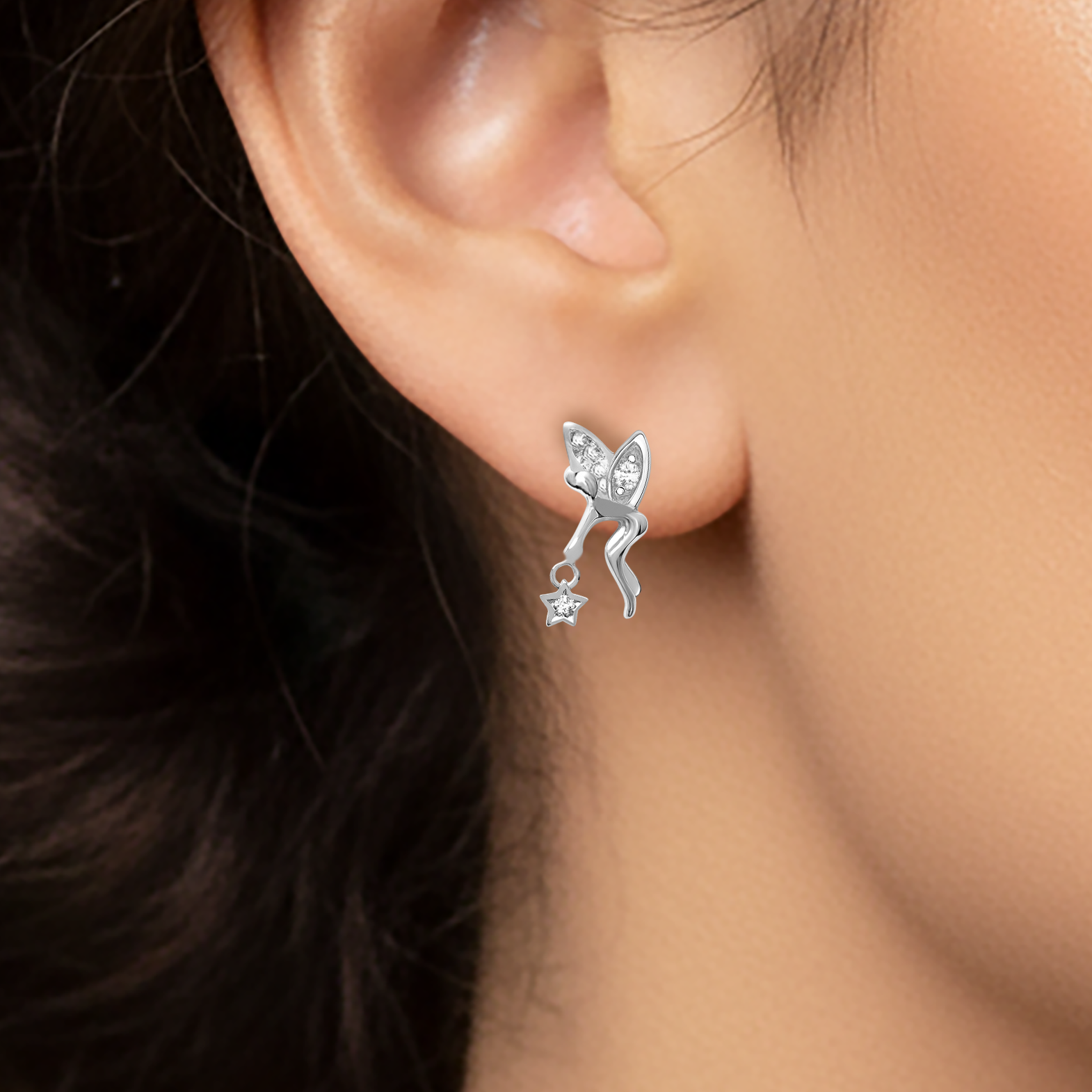Boucles d’oreilles Fée & Étoile – Argent Rhodié & Zirconium Blanc | Brillance Féérique