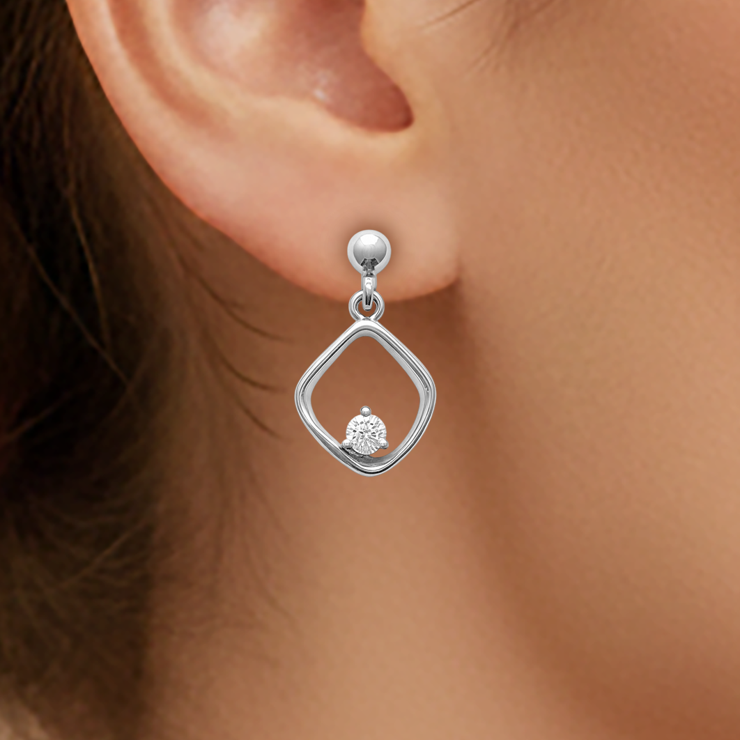 Boucles d’oreilles pendantes en argent rhodié & zirconium blanc – Élégance minimaliste