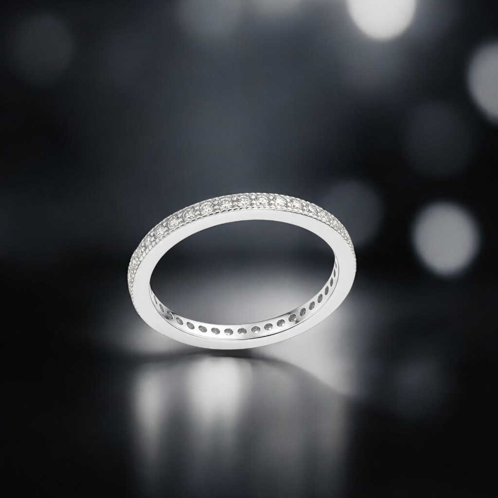 Bague Femme Argent 925 Rhodié – Anneau Fin Pavé de Zirconium | Bague Élégante et Intemporelle