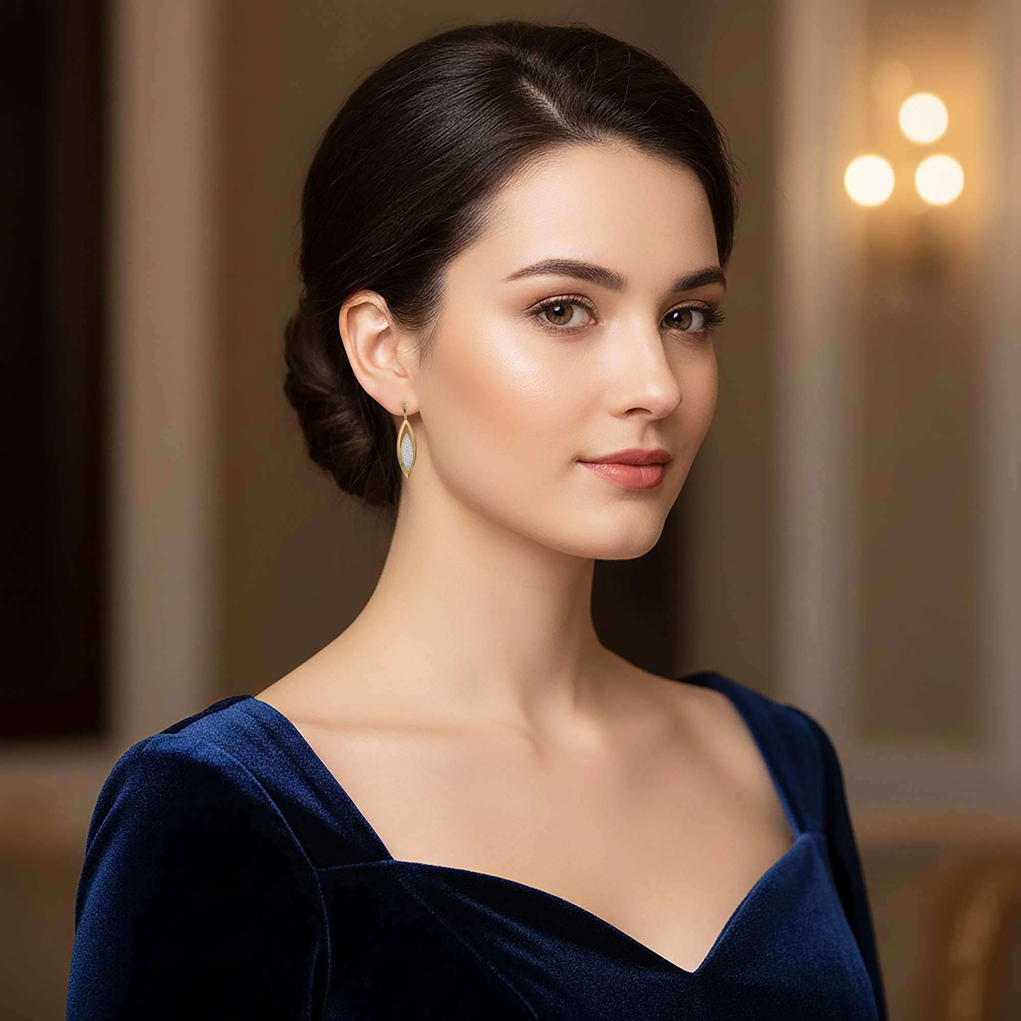 Boucles d’oreilles pendantes en plaqué or & zirconium — Élégance ovale