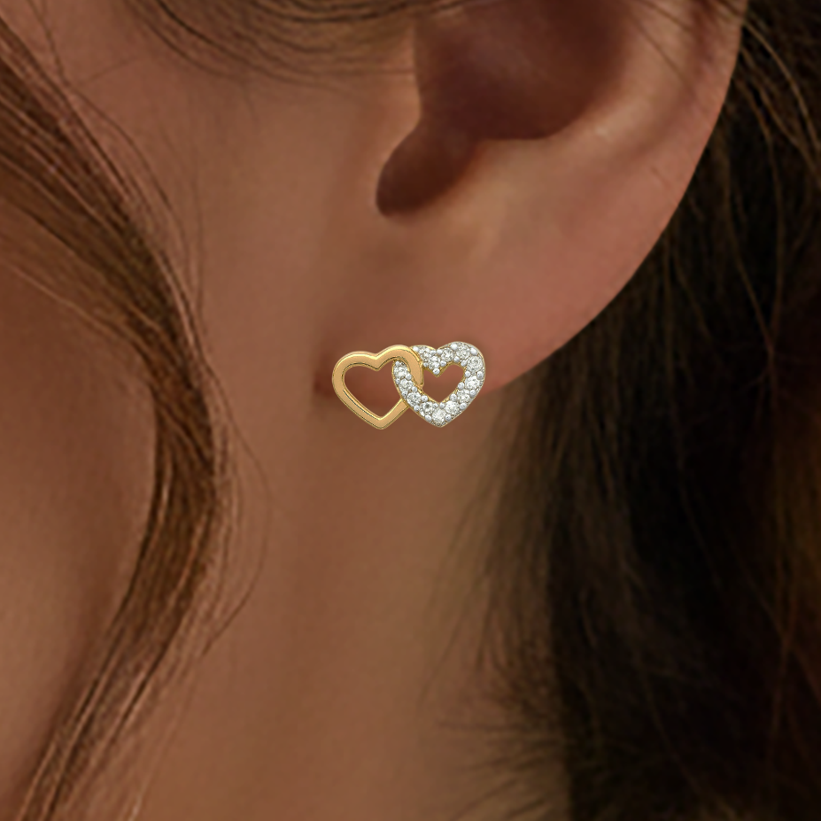 Boucles d’oreilles Cœurs Entrelacés – Plaqué Or 18K & Zirconium
