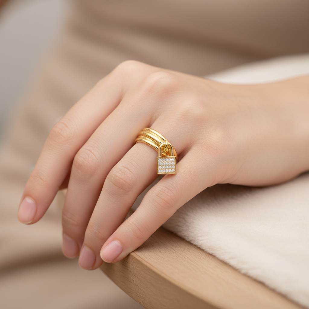 Bague Cadenas Mobile - Plaqué Or & Zirconiums