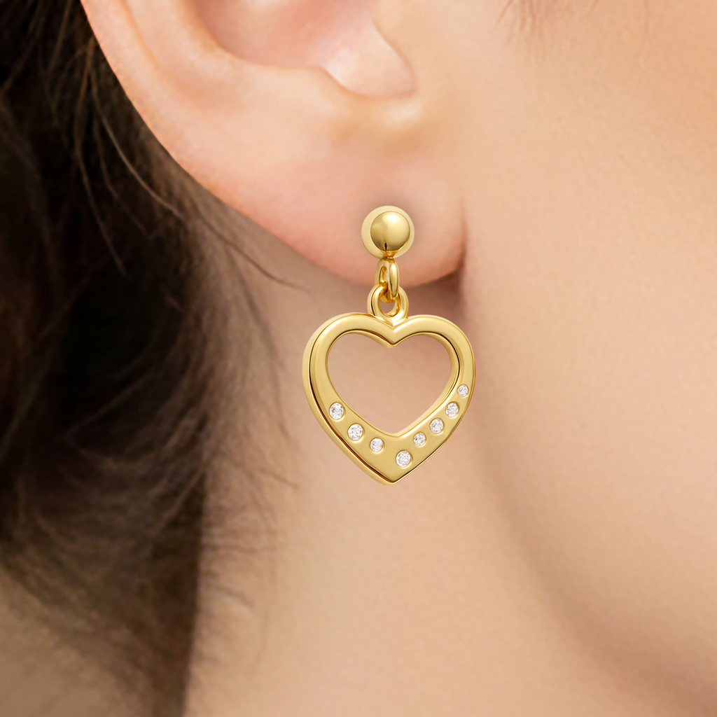 Boucles d’Oreilles Cœur – Plaqué Or  & Zirconium