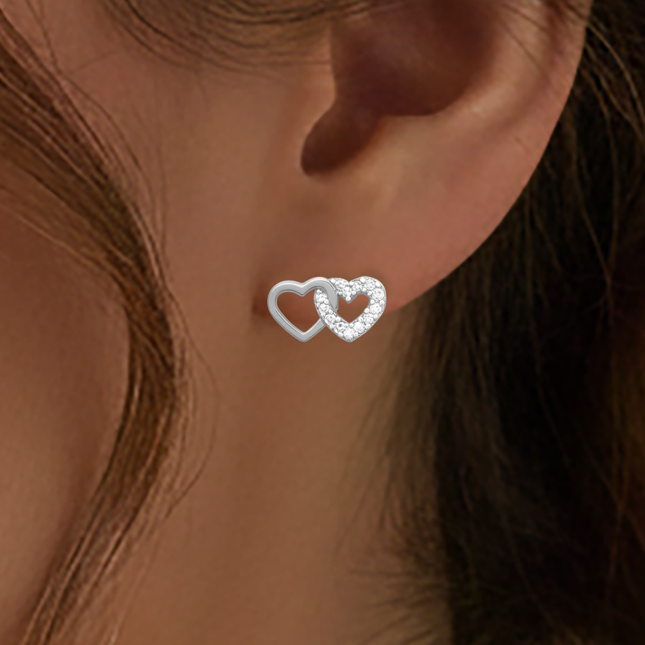 Boucles d’oreilles Cœurs Entrelacés – Argent 925 rhodié & Zirconium