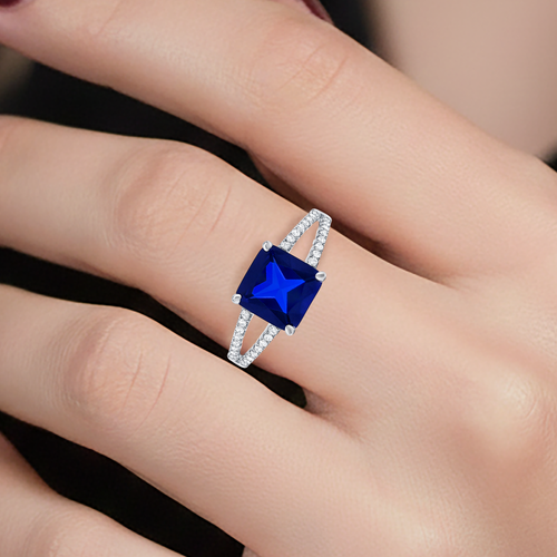 Bague Carrée Élégance – Argent 925 Rhodié & Zirconium Bleu