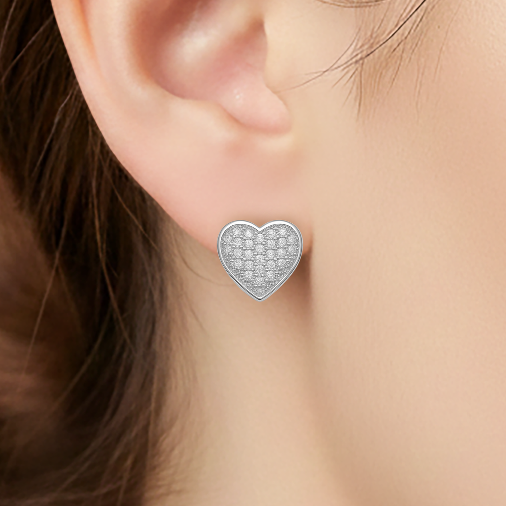 Boucles d’oreilles Cœur en Argent 925 Rhodié & Zirconiums