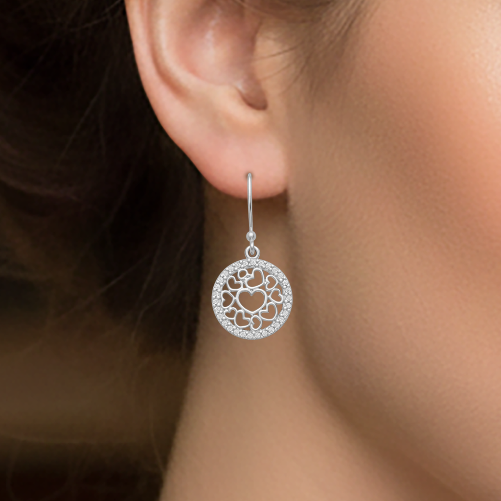 Boucles d’oreilles Cœur ajouré & zirconium en argent 925 rhodié