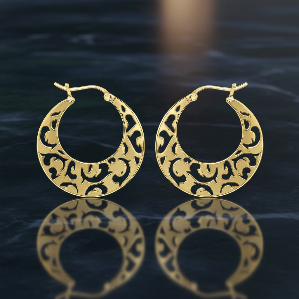 Boucles d’oreilles créoles ajourées – Plaqué or