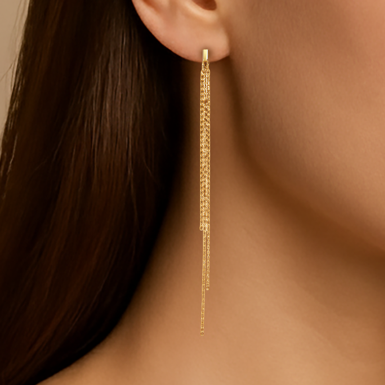 Boucles d’oreilles plaqué or – Trio de fines chaînes