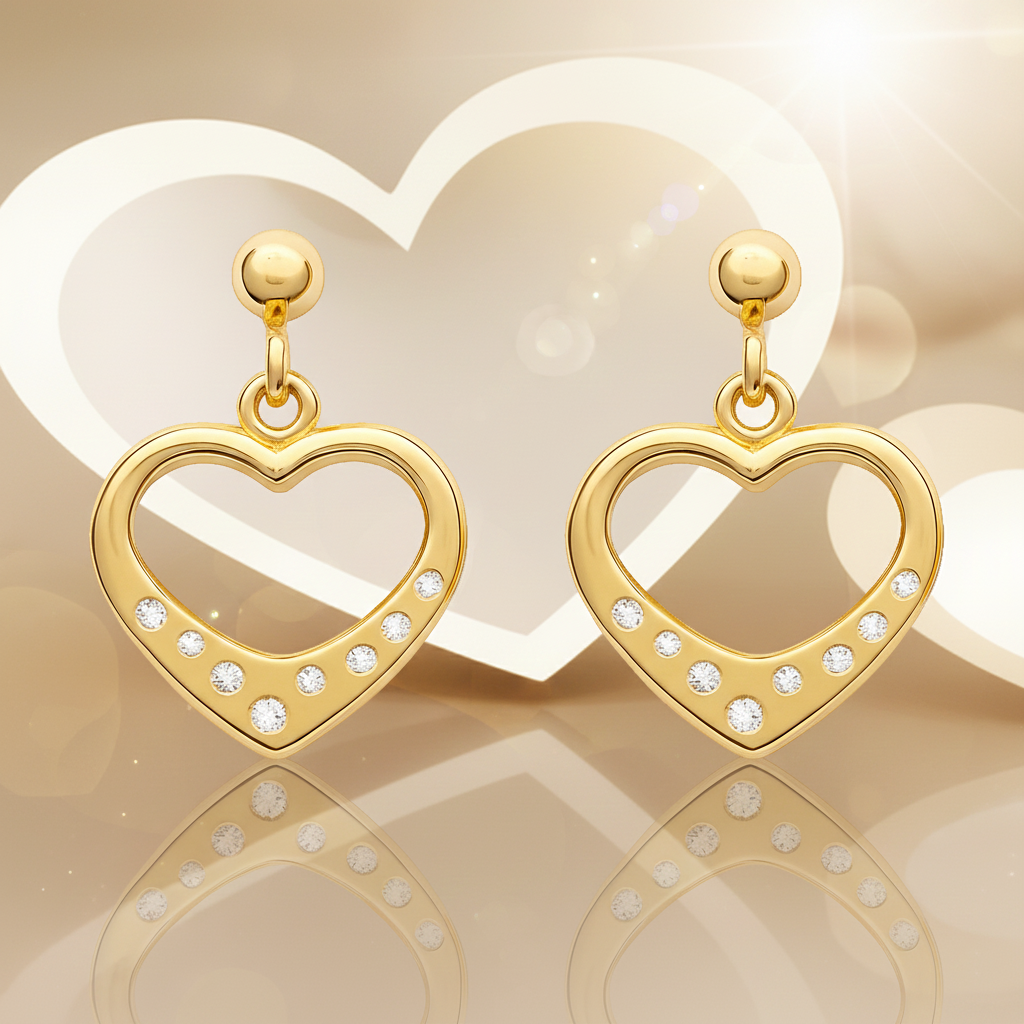 Boucles d’Oreilles Cœur – Plaqué Or  & Zirconium