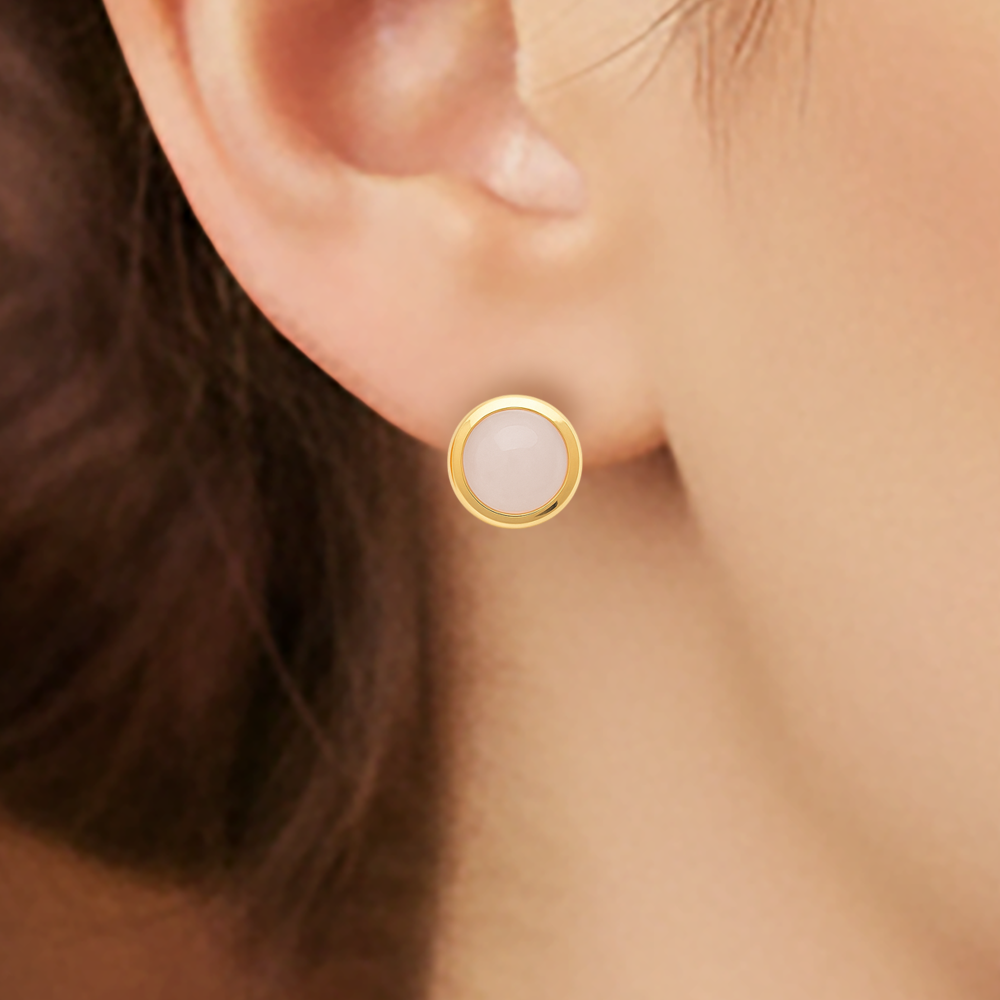 Boucles d’oreilles puces en plaqué or & Quartz Rose – Élégance Douce et Intemporelle