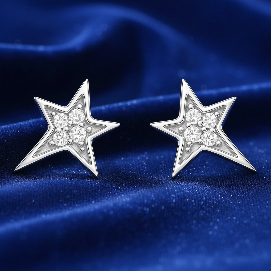 Boucles d’oreilles Étoile en Argent Rhodié & Zirconium Blanc