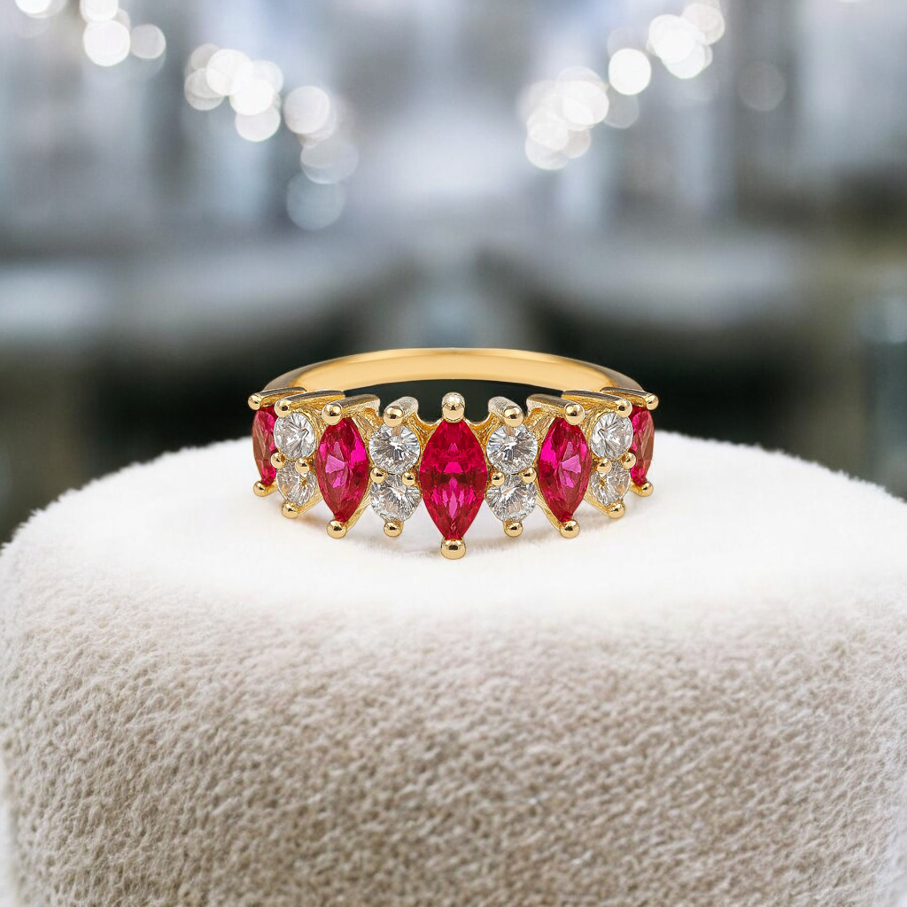 Bague Plaqué Or – Zirconium Blanc & Rose – Design Marquise Élégant