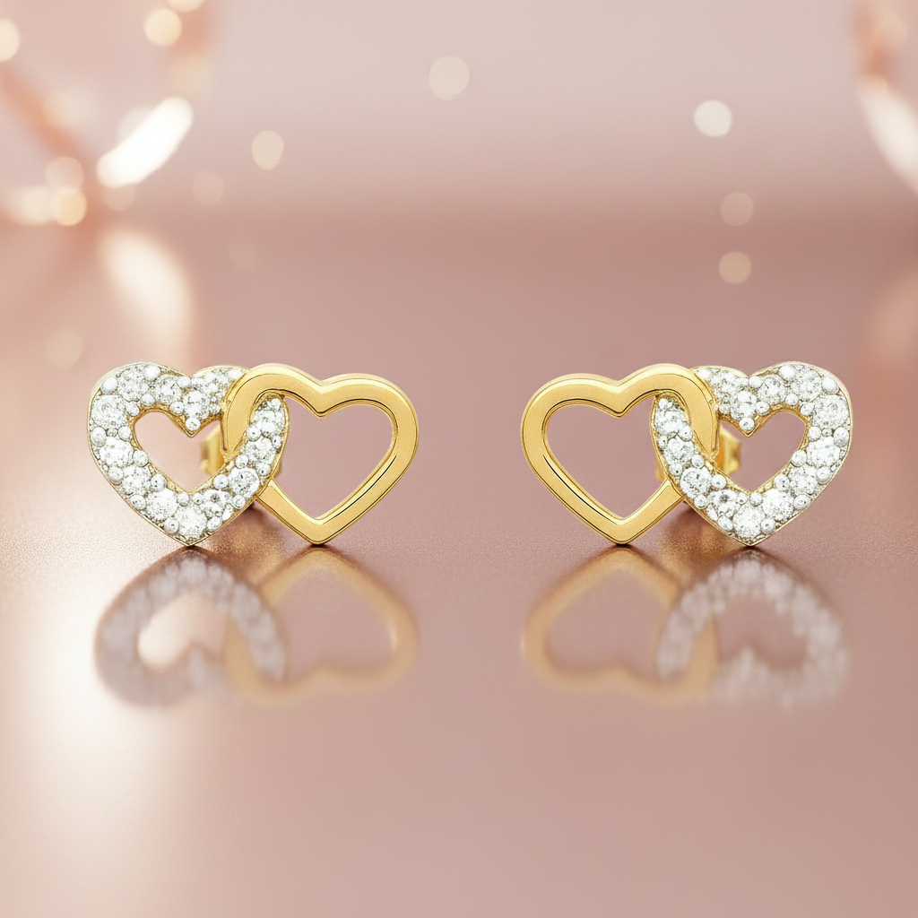 Boucles d’oreilles Cœurs Entrelacés – Plaqué Or 18K & Zirconium