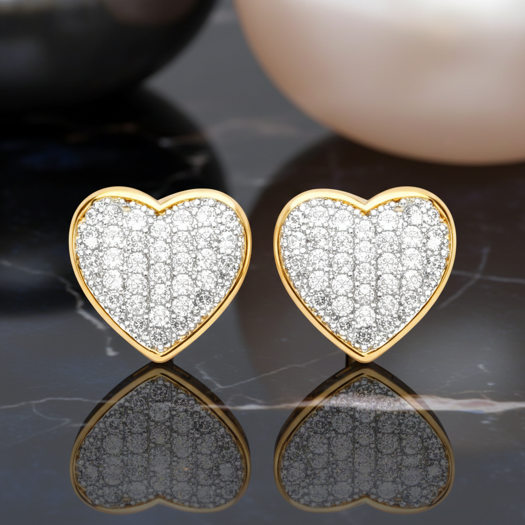 Boucles d’oreilles Cœur – Plaqué Or 18 Carats & Zirconium