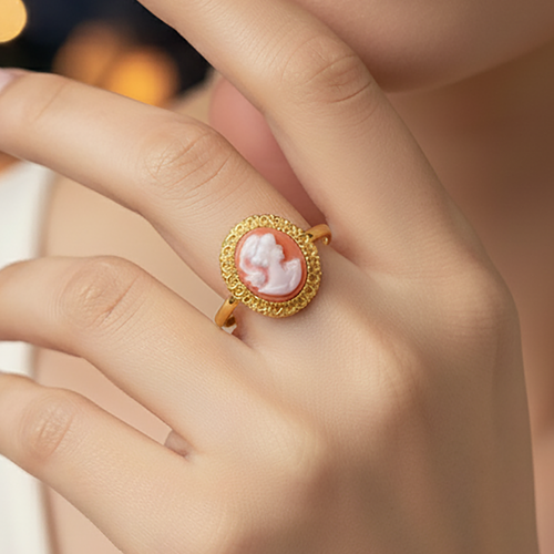 Bague Camée orange – Plaqué Or 18K